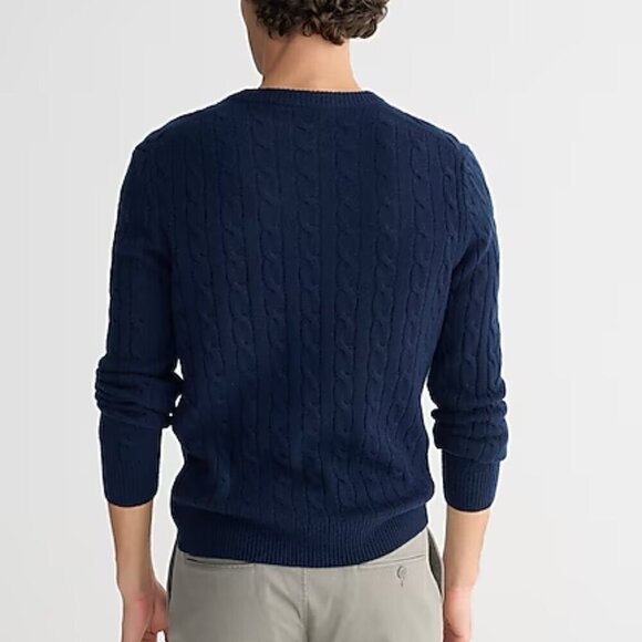 J. Crew Men's Cashmere Crewneck Cable Knit Sweater Navy Size S NWT - Picture 2 of 7